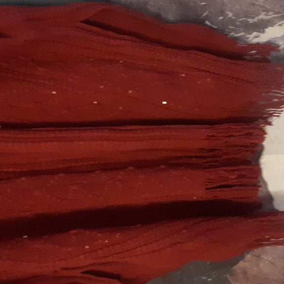 NWT deep red ruffle bottom sequins knitted super soft poncho/cardigan sm to lg - Picture 8 of 8